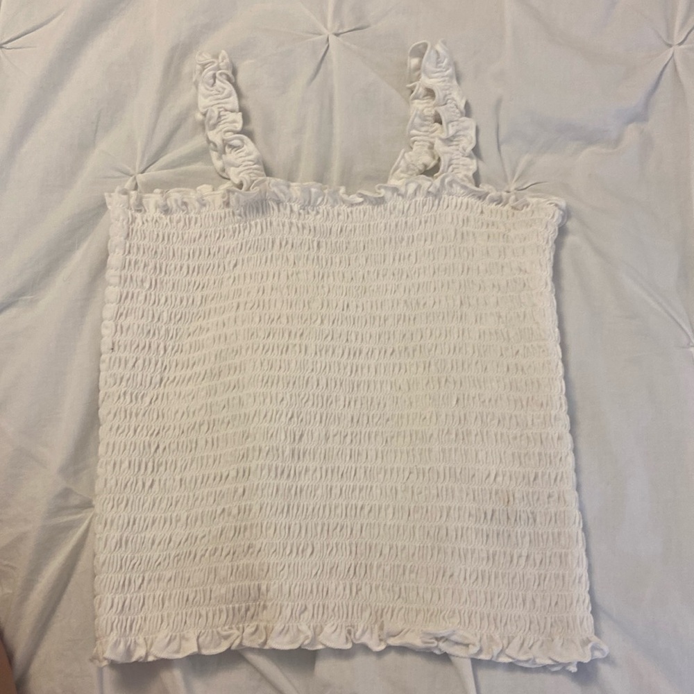 unworn fancy white top with ruffles